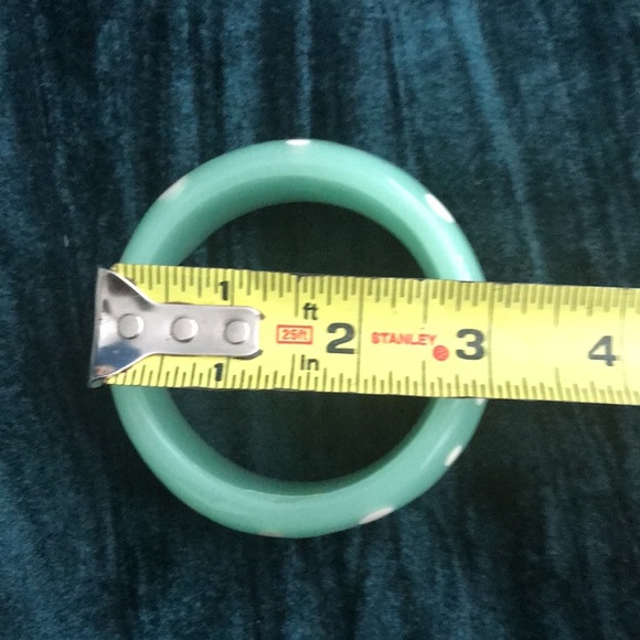 Vintage Chunky Bangle Bracelet Polka Dots green teal white - Picture 8 of 10